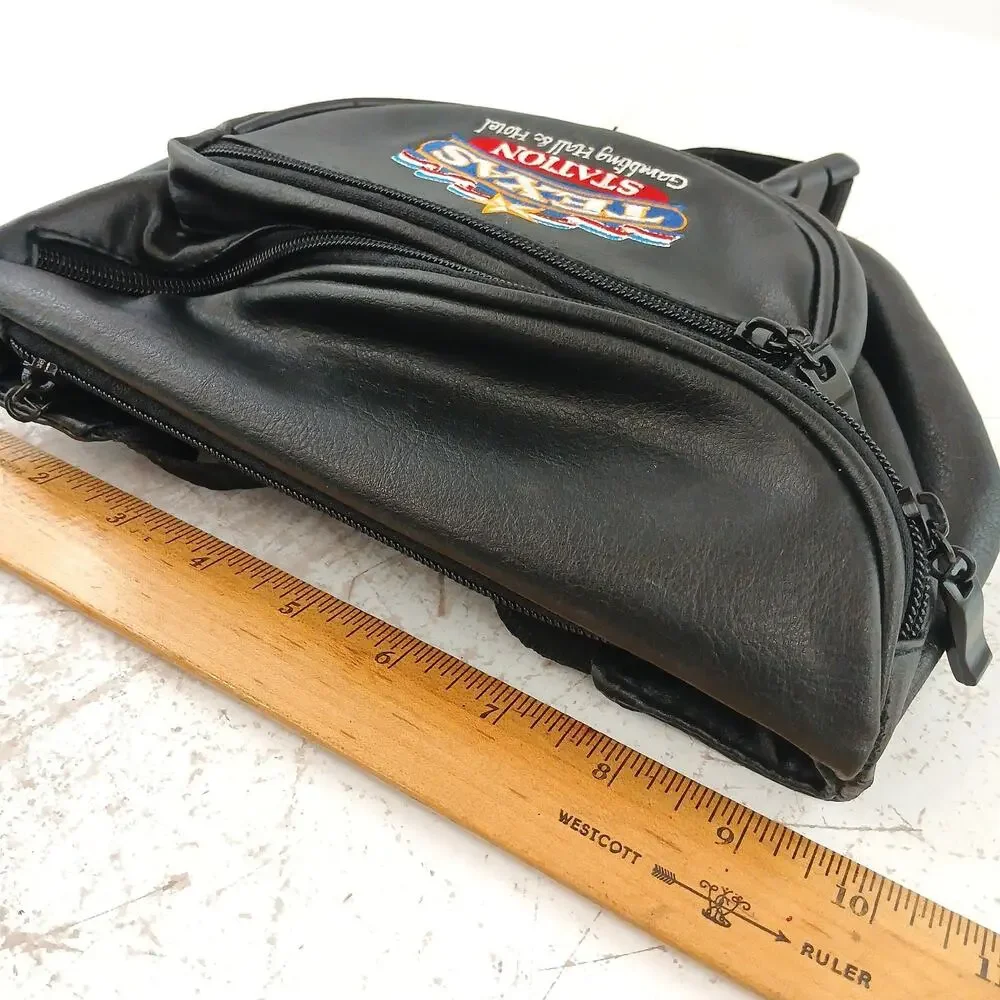 Texas Station Gambling Hall Black Leather Fanny Pack Waist Bag Vintage Promo